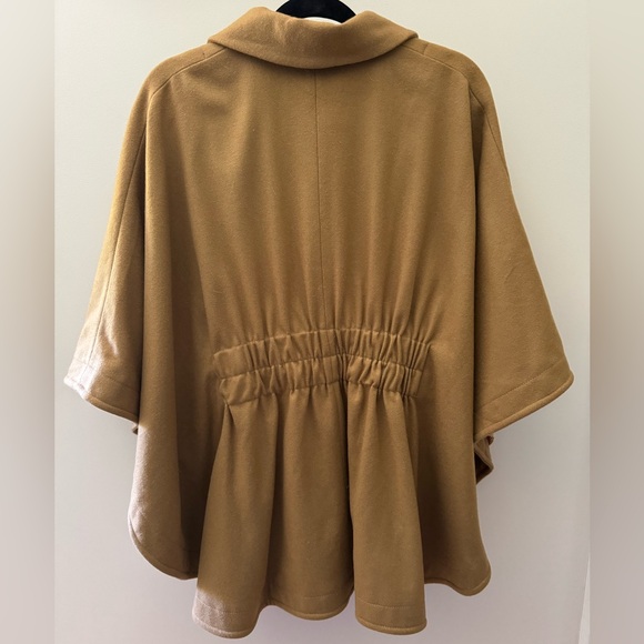 Anthropologie SUNNER Camel Gold Cinched Waist Snap Button Down Wool Cape Sz M - Picture 3 of 9